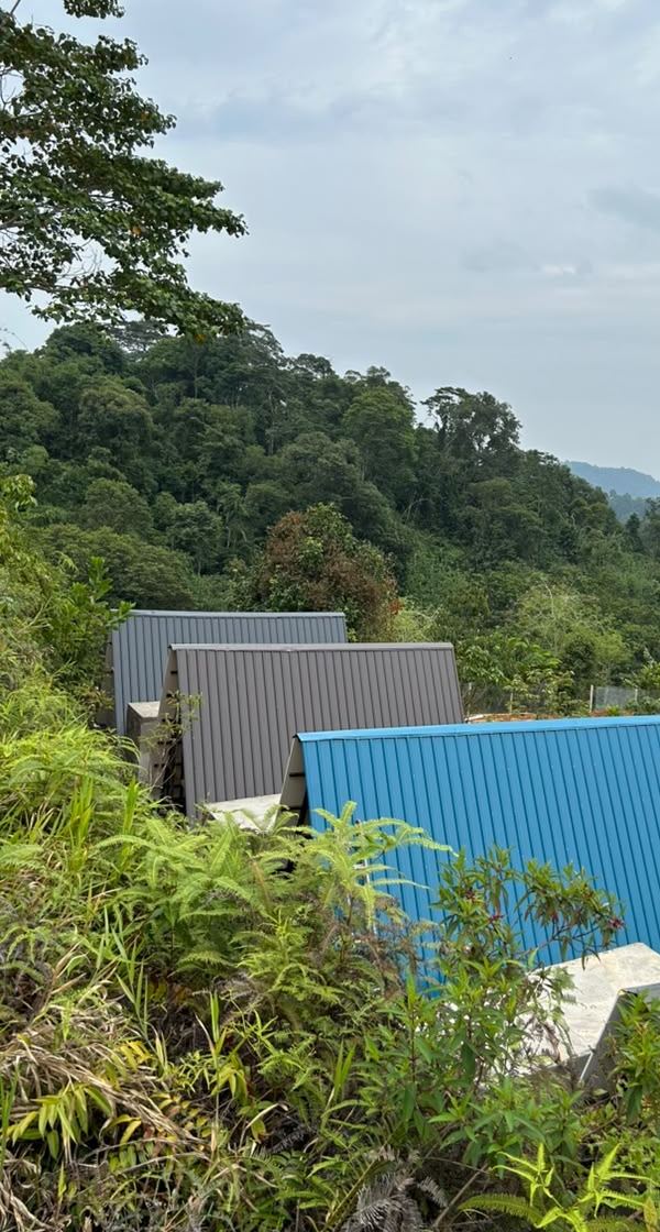 Bumbung A-frame di bawah bukit hutan Janda Baik